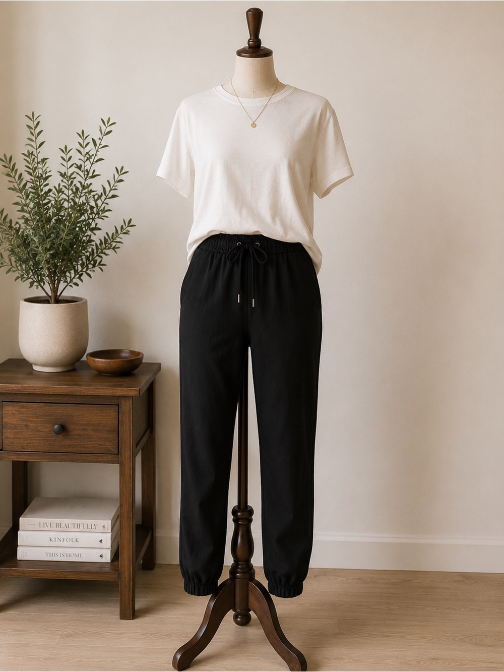 RW&CO Black Stretch Jogger Pants Tapered Athleisure Travel Minimalist Size Small